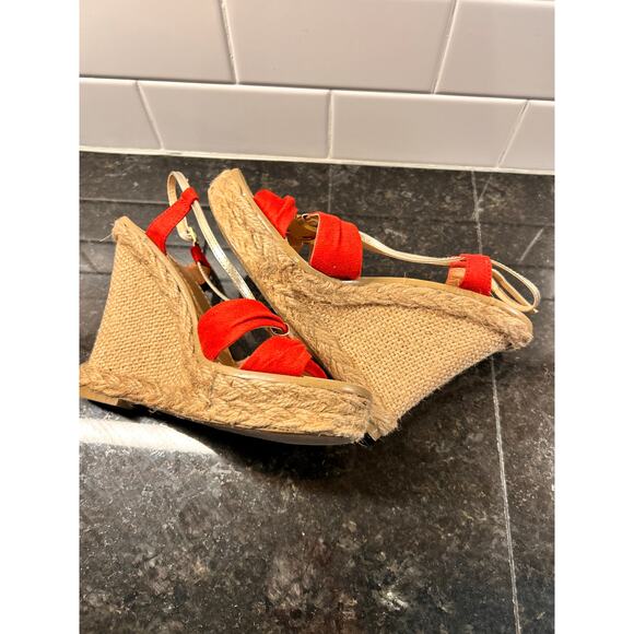 Colin Stuart Suede‎ Espadrille Heel Wedges Sandals Bohemian Tomato Beige SZ 7.5B - Picture 7 of 10